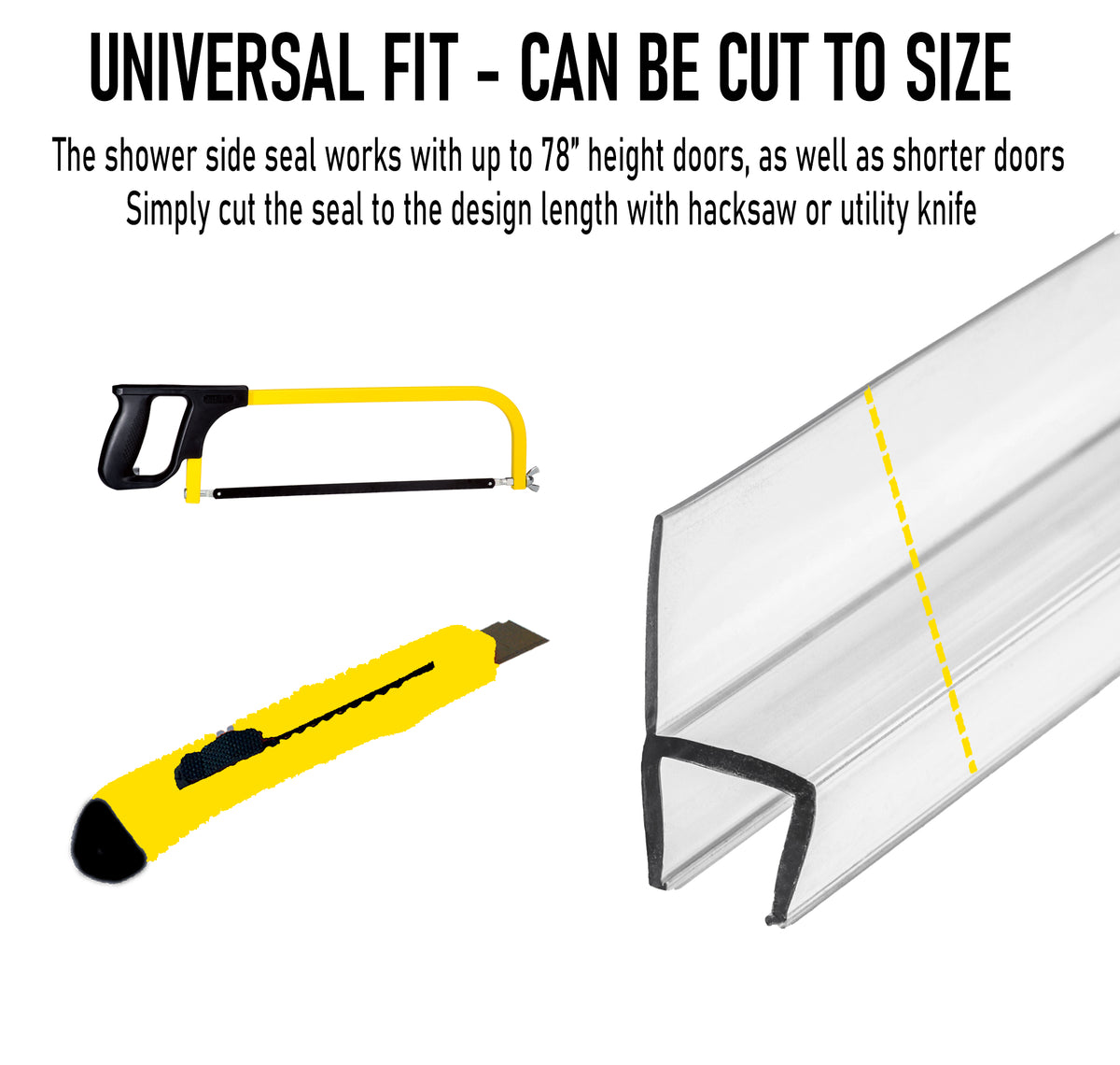 eatelle Frameless Shower Door Side Seal Stripe, H-Jamb 78" Long (2 Pack - 1/4" H Type) - eatelle