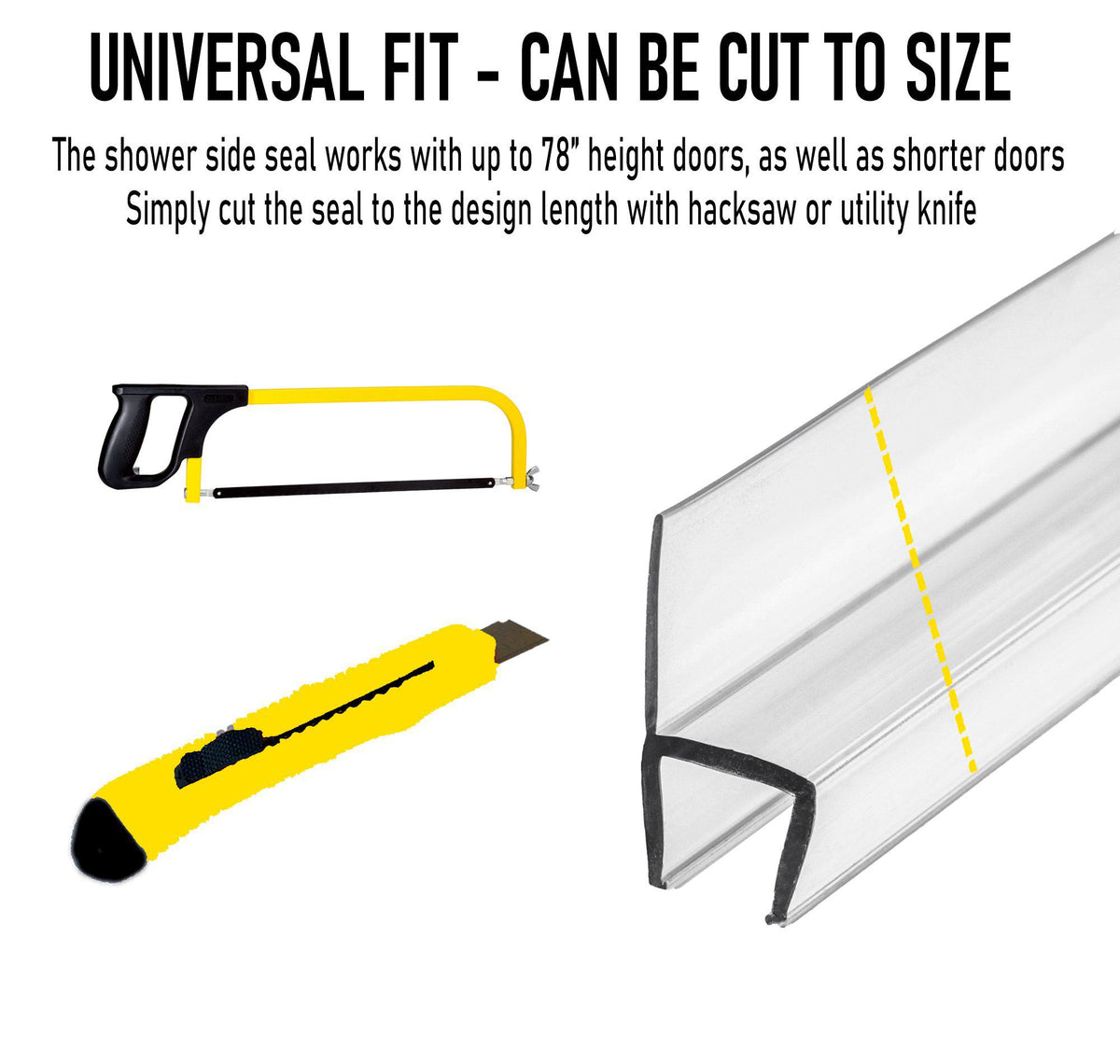 Shower Door Side Seal Strip for 1/2&quot; Glass, &quot;h&quot; Jamb 78&quot; in Long