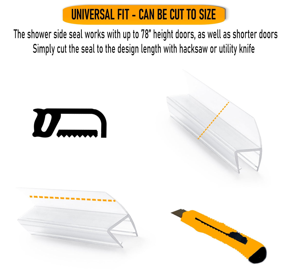 Shower Door Side Seal Strip for 1/4&quot; Glass, &quot;h&quot; Jamb 78&quot; Long