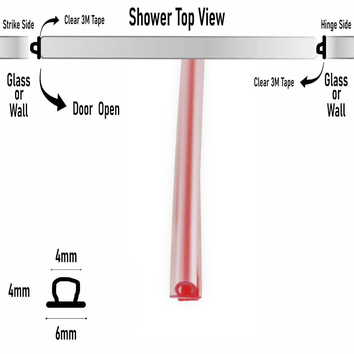 Vinyl Bulb Translucent Shower Door Seal for 5/32&quot; (4mm) Gap with Pre-Applied 3M Tape