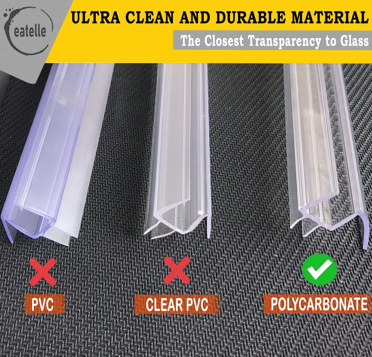 Shower Door Bottom Seal for 3/8&quot; Glass, 36&quot; Long Sweep