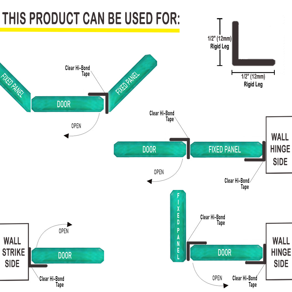 Multi-Purpose Shower Door Side Seal L Shaped Angle Jamb with Pre-Applied Tape - eatelle
