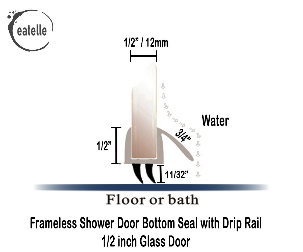 Shower Door Bottom Seal for 1/2" Glass, 36" Long Sweep