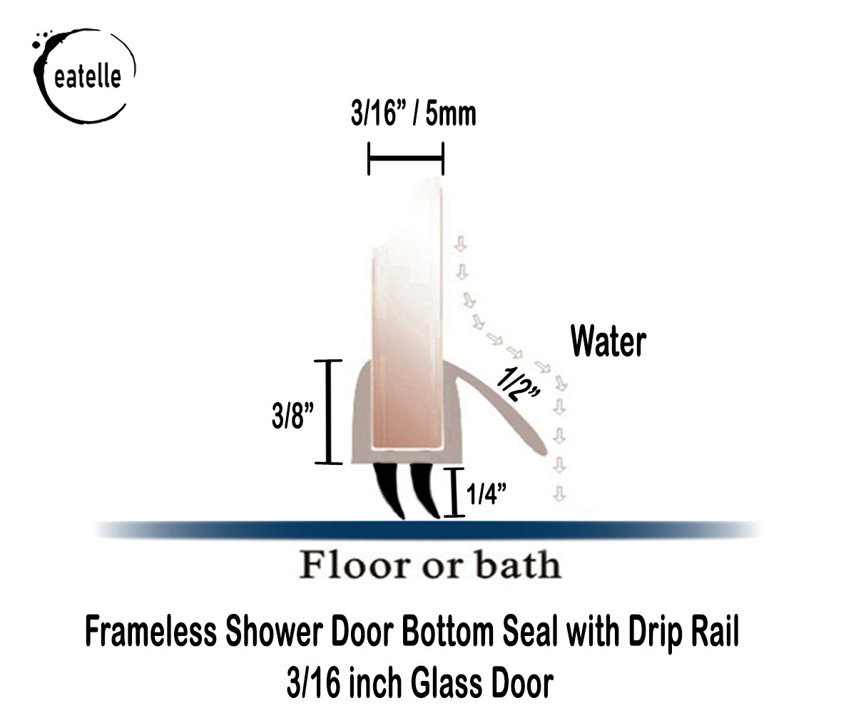 Shower Door Bottom Seal for 3/16" Glass, 36" Long Sweep