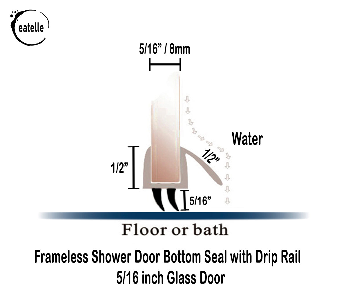 Frameless Shower Door Bottom Seal with Drip Rail - 5/16&quot; (8mm) Thick, 36 Inch - eatelle