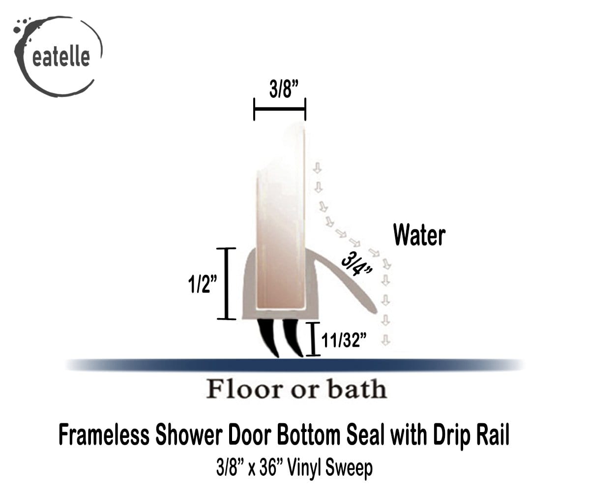 Shower Door Bottom Seal for 3/8" Glass, 36" Long Sweep